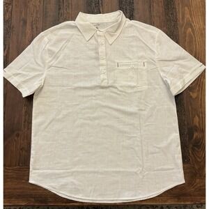 Harper Lane Button Up Shirt White Linen Capsule Short Sleeve Men's XL NWT